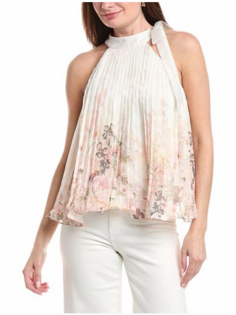 En Saison Pleated Halter Floral Camisole - White & Blush